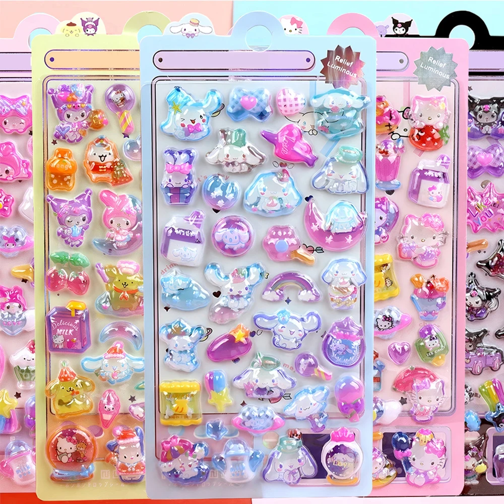 Cartoon Sanrio Characters Kuromi My Melody 3D Embossed Luminous Stickers DIY Decoration
