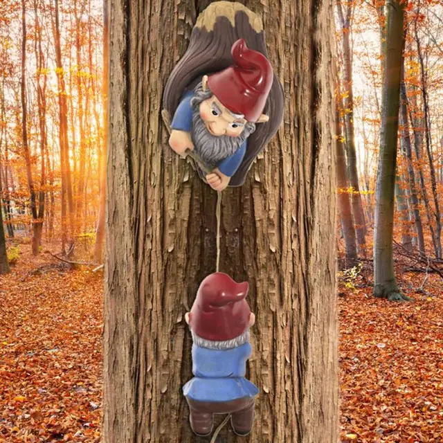 Egyedi Kerti Szobor Rajzfilm Törpe Hegymászó Fa Függő Díszek Szép Dísz Gnóm Dekoráció - Image 3