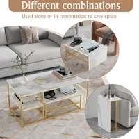 Table basse carrée 2-en-1 Comanlai, avec espace de rangement, table d'appoint, aspect marbre, structure en métal doré pour salon 2