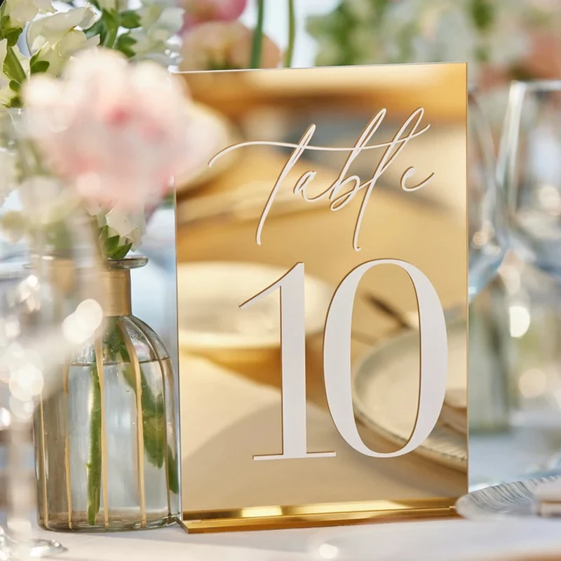 Wedding Table Signs,Gold Mirror Table Numbers,Acrylic Signs,Wedding Decor,Table Sign with Stands