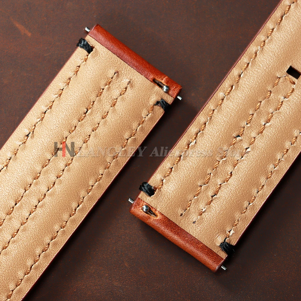 Vintage Genuine Leather Watch Band Straps - Premium Cowhide Double-Stitched Design, Unisex Fashion Accessory