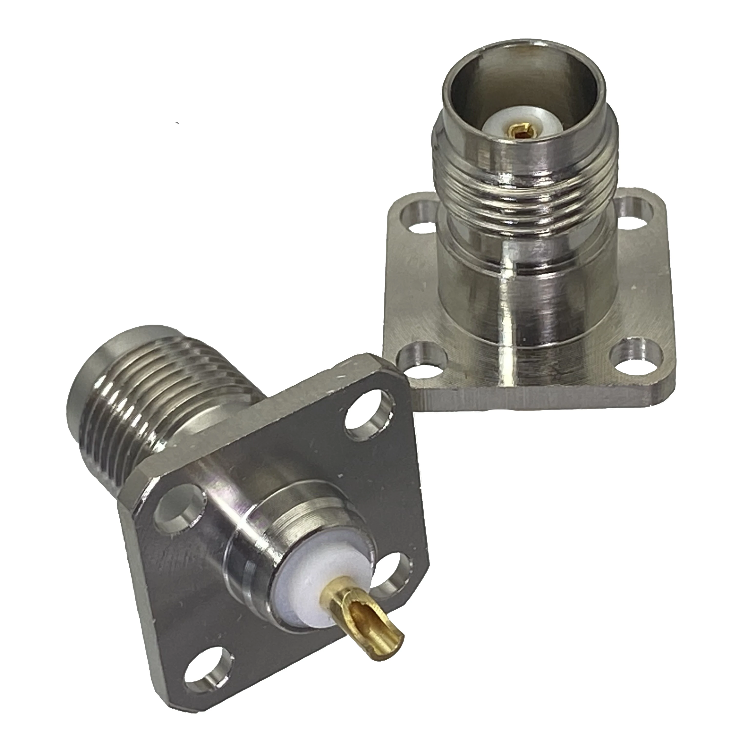 2 Connettori TNC Femmina Flangia Pannello 4 Fori, Saldatore Diritto, 50 Ohm, Eightwood