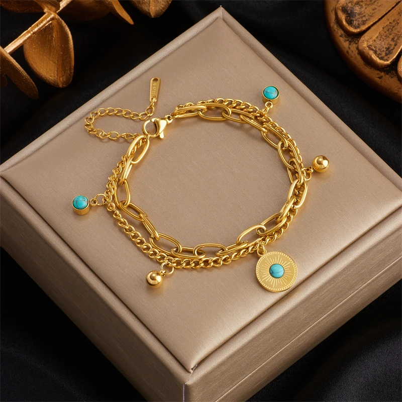 316L Stainless Steel Gold Color Charm Bangle Bracelet For Women Rustproof Wrist Jewelry Party Gifts Bijoux DIEYURO bracelet jewelry