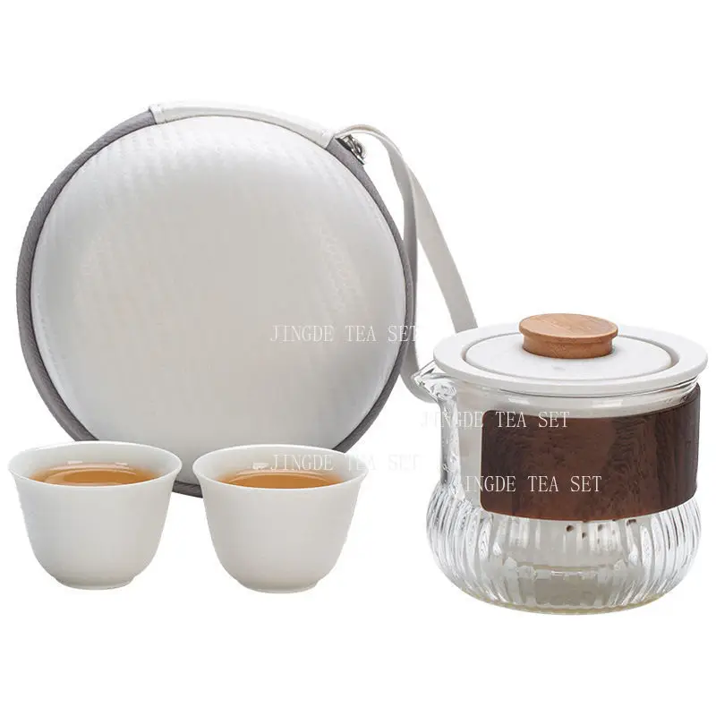 1 Pot and 2 Cups of Black Pottery Portable Tea Set for Storage and Travel Ceramic Quick Cup Set Chinese Drinking Utensils