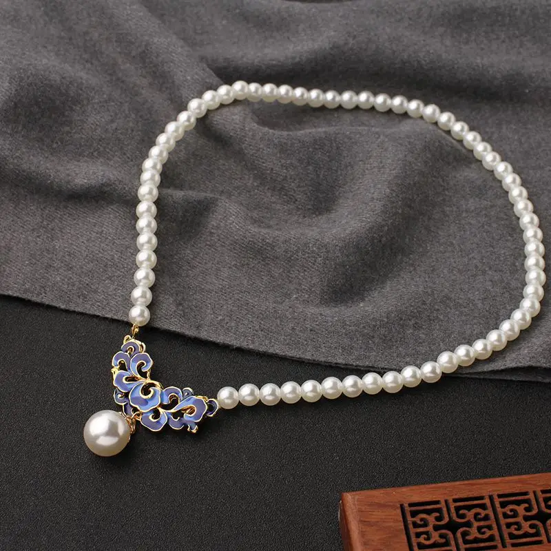 Vintage Hanfu Necklace for Women Pendant Cloisonne Cheongsam Jewelry