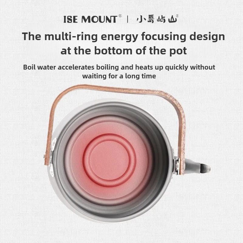ISE MOUNT Outdoor Aluminum Alloy Kettle Teapot Camping Cookware Portable 1.1L Wooden Handle Coffee Pot