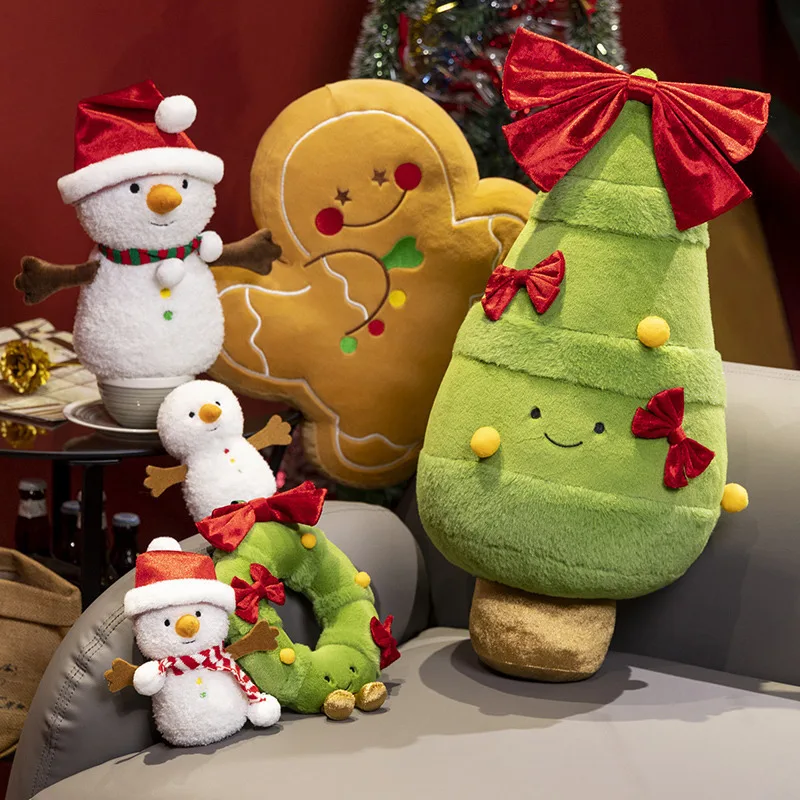 Christmas Tree Plushie Ginger Bread Reindeer Snowman Doll Xmas Ring Smile Anime Doll Toys for KIds Birthday Pillow Gift Navidad