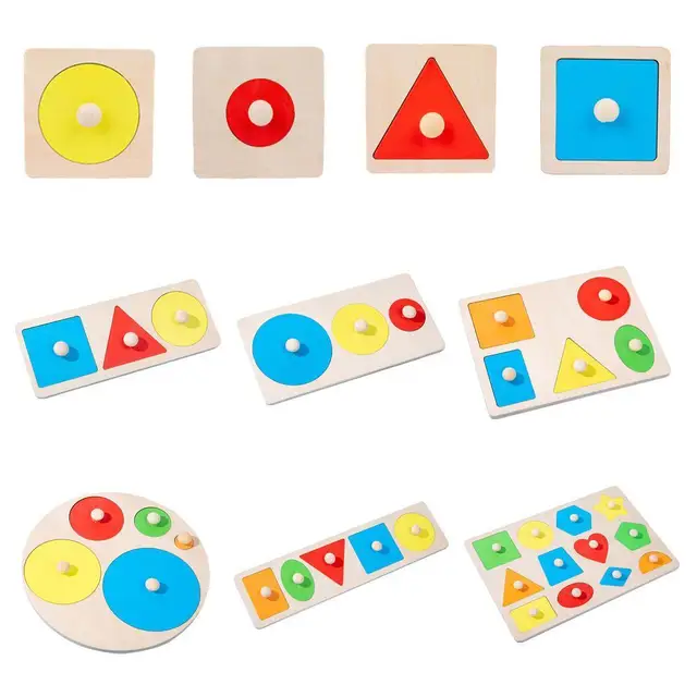 Geometric Shape Sorting Math Puzzle Colorful Preschool Learning Educational Game Baby Toy Wooden Toy Grasp Board 1