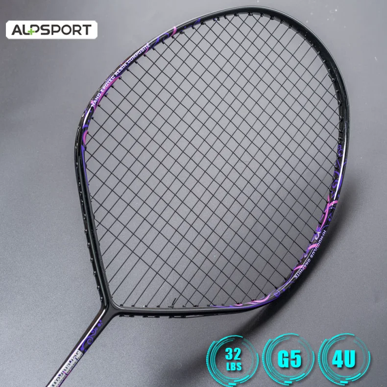 ALP FD Full Carbon Max 30LBS 4U V Shape Badminton Racket Strung Fiber ...