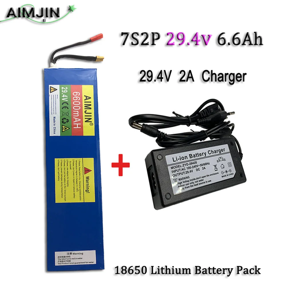 

29.4V 6.6Ah 7S2P 18650 Li-ion Rechargeable Battery Pack For 29.4v 6600mAh Electric Bicycle Moped Balancing Scooter