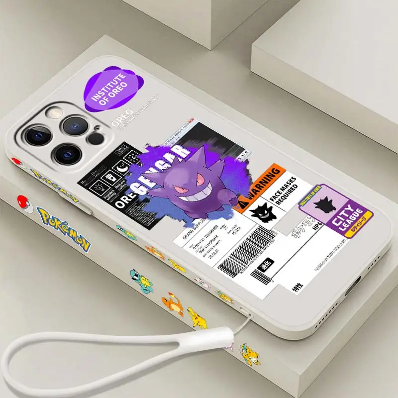Pokemon Mewtwo Gengar Custodia Per Telefono Psyduck Per Apple Iphone 14 13 12 Mini 11 Xs Pro Max X Xr 8 7 Plus Se Cover Per Corda Sinistra Liquida