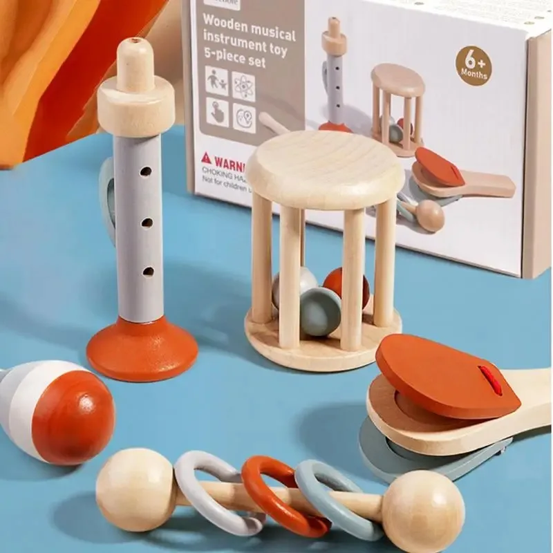 Baby Musical Instruments Wooden Toys Montessori Percussion Instruments Drut Set with Xylophone Preschool Educational Kids Gifts 5