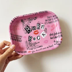 Chic Pink Heart Aesthetic Mini Rolling Tray (7 x 5) (Gold)