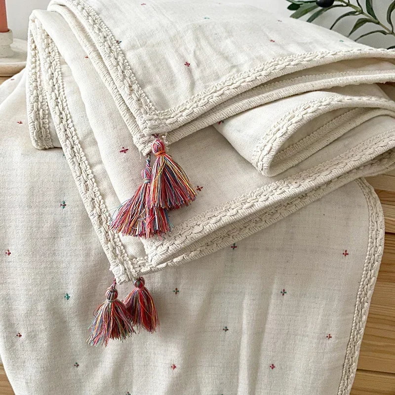 90x110cm Retro Cotton Quilt Baby Blanket Bohemian Japanese Children Air-conditioning Newborn Plain Bedclothes