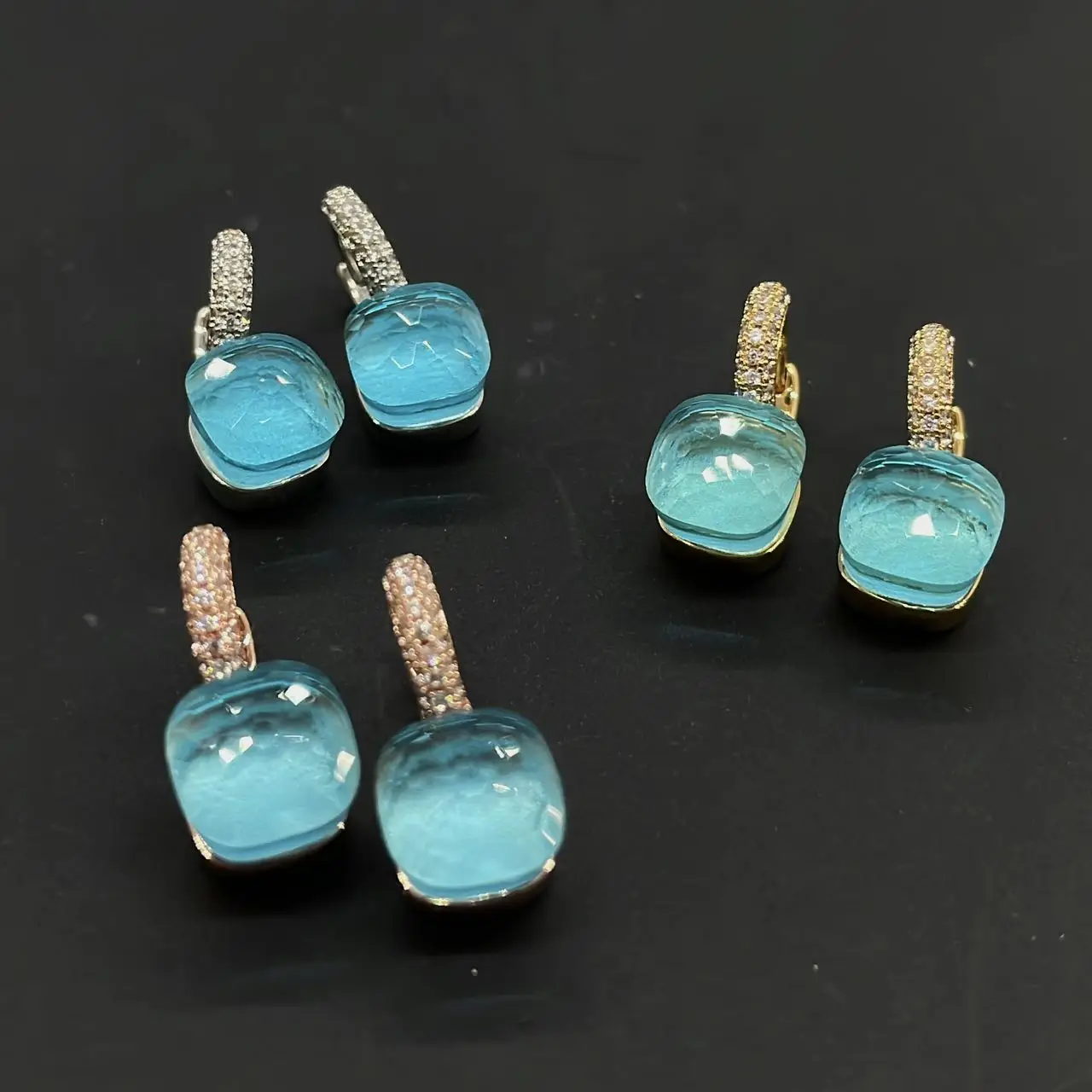 Classic Candy Color Earrings Inlay Transparent Zircon 27Colors Crystal Earrings Platinum Plated Fashion Jewelry For Women