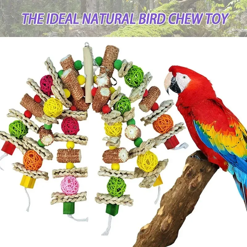 Bird Swing Toy Wooden Parrot Perch Stand Playstand with Chewing Beads Cage Playground for Budgie Birds 3