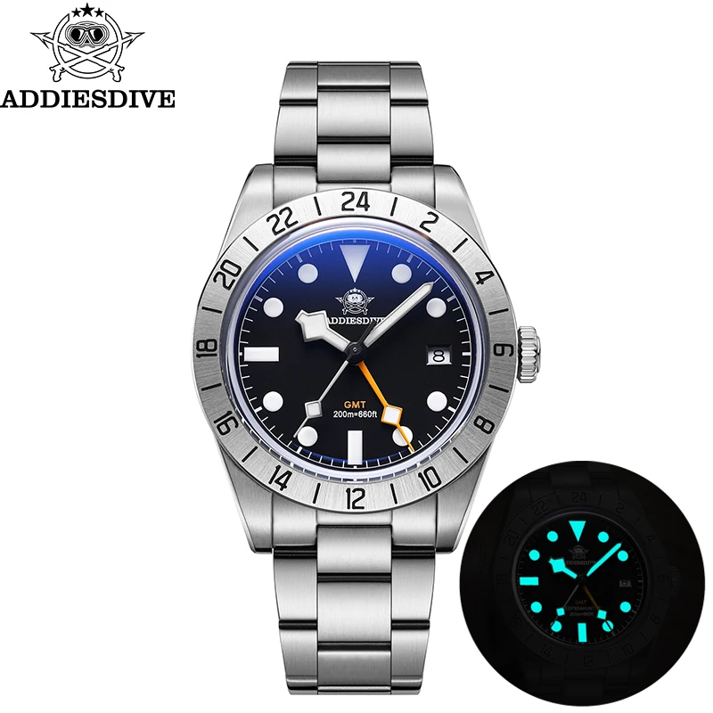 ADDIESDIVE トップブランド 39 ミリメートルクォーツ GMT 腕時計 20Bar