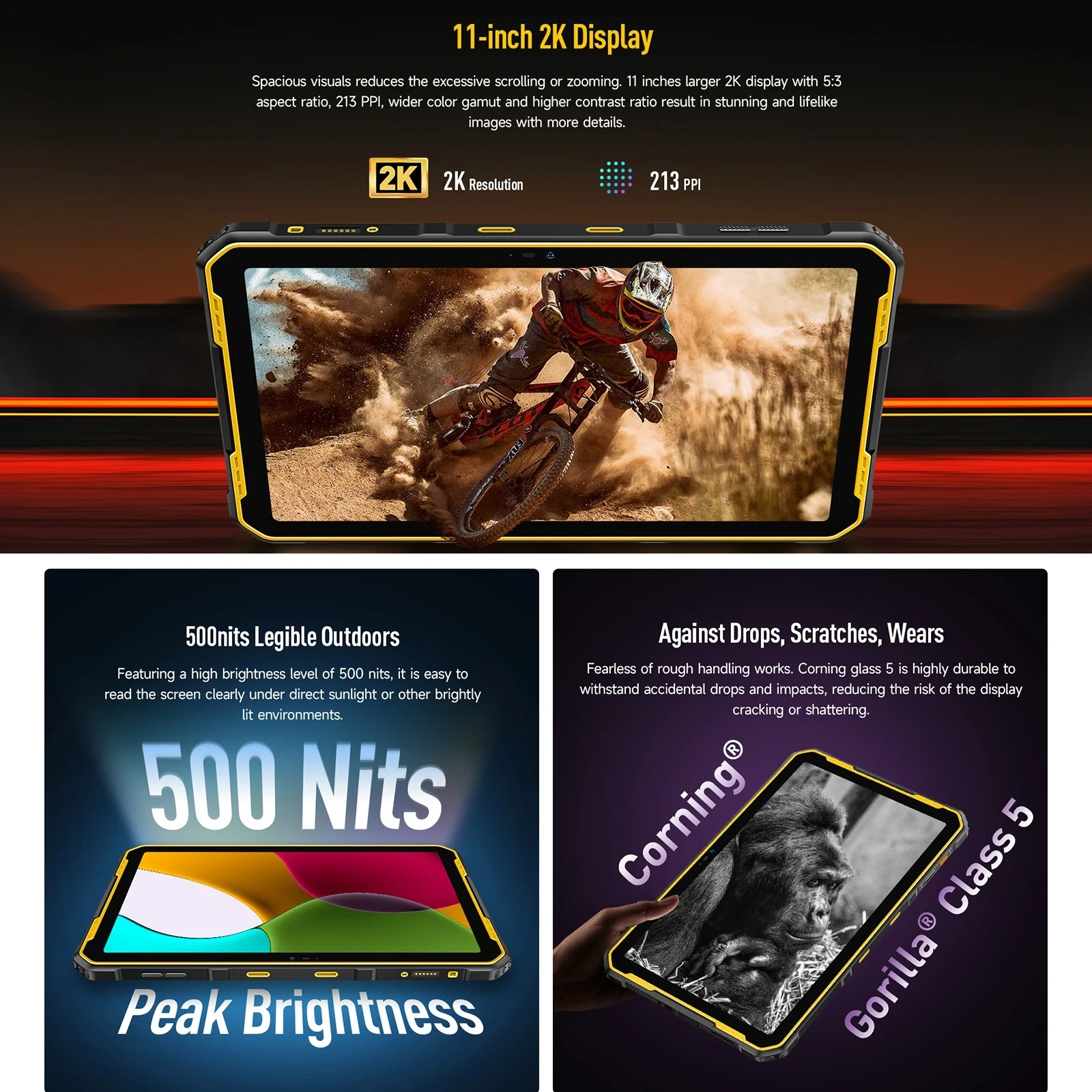 Ulefone Armor Pad 2 Rugged Tablet 11 Inch 2K Up to16GB+256GB Android 13 IP68/IP69K 18600mAh 4G Octa Core NFC Tablet PC