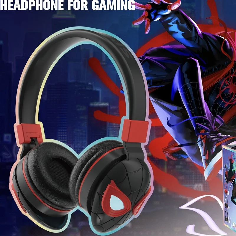 Disney Marvel Bluetooth Headphone Foldable Spider-Man Wireless Earphone HIFI Surround Sound Laptop Headset with Mic for Kids
