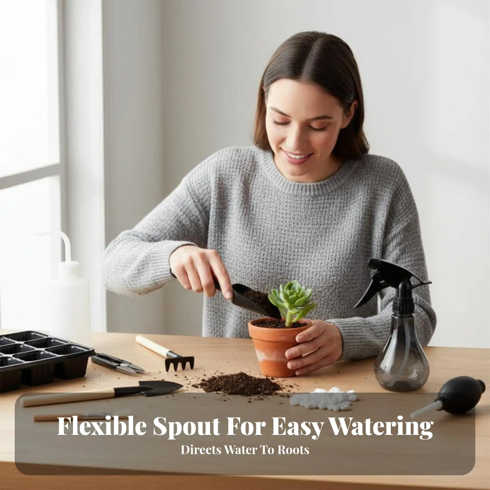 다육식물 재배 도구 세트, 미니 꽃 재배 키트, 물뿌리개, 가위, 가정 및 사무실용