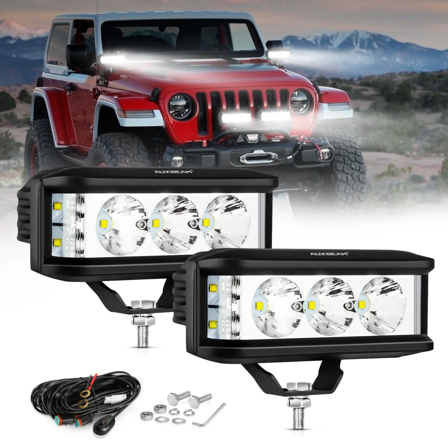 1쌍 5인치 60W LED 작업등 바 사이드 슈터 포드 드라이빙 라이트 스팟 드라..