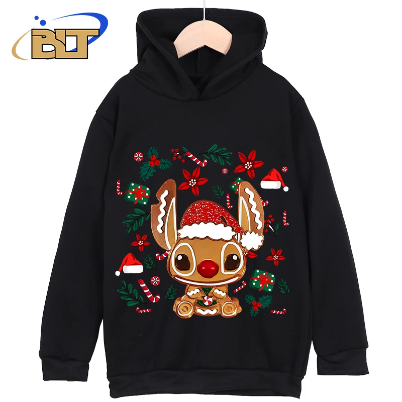 Stitch Christmas Printed Kids Hooded Sweatshirt Tops Suitable for Boys and Girls