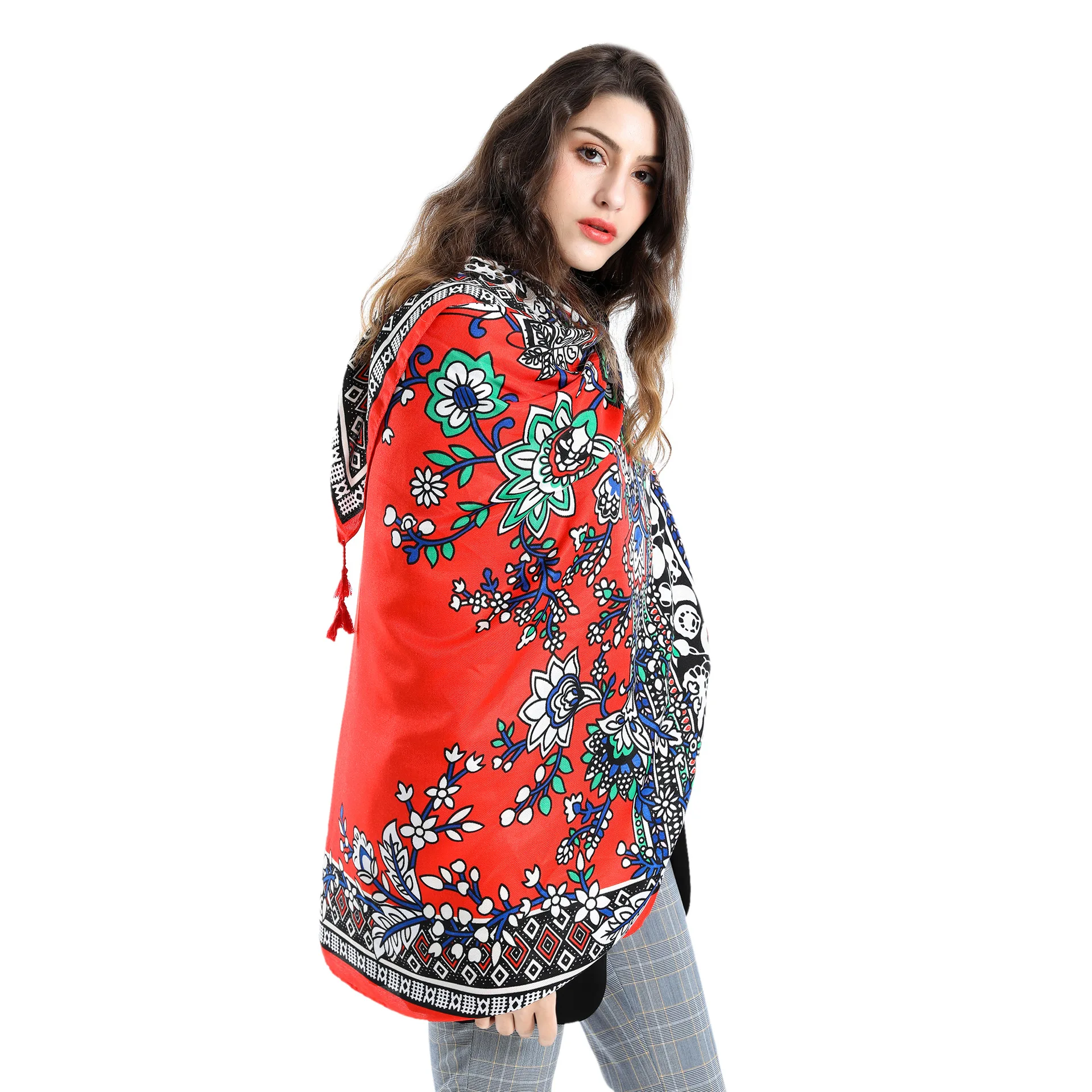 New Flower Lengthened Travel All-match Air Conditioning Shawl Cotton And Hemp Scarf Female