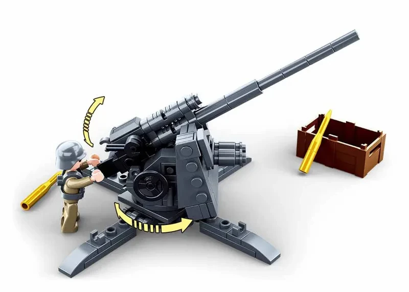115PCS WW2 Military Weapon Building Blocks 88MM Flak Anti-Tank Model Bricks Set With Figures Educational DIY Toys For Kids Boys 3