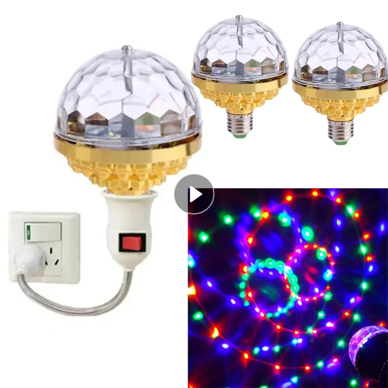 

E27 Colorful Rotating Ball Light Disco Rotating Ball Bulb With Socket Ball RGB LED 6 Beads Stage LightS For Family Room Party