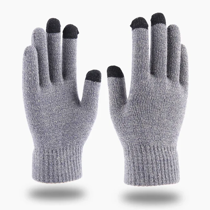 Winter Men Knitted Gloves Warm Full Fingers Touch Screen Anti-Slip Gloves for Cycling Running Driving Hiking Camping Work Mitten