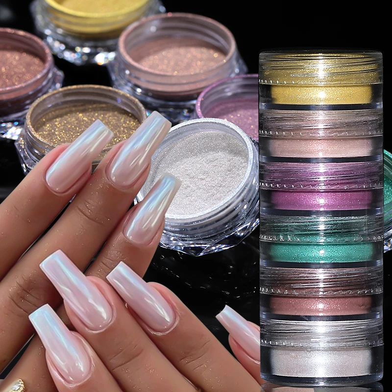 6Box/Set Neon Phosphor Pigment Powder Fluorescent Nail Glitter Set Shinny Ombre Chrome Dust DIY Gel Polish Manicure Nails Art