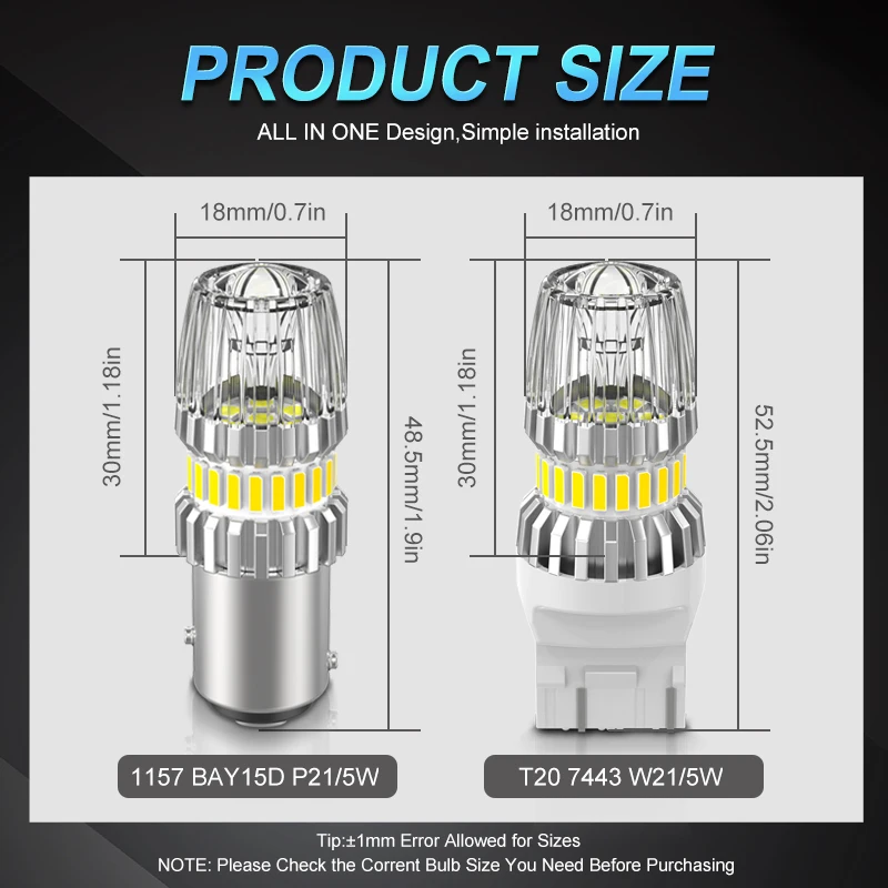 2Pcs T20 W21W W21/5W LED 7440 7443 1157 P21/5W LED ���� Canbus ������ ȭ���� �ڵ��� ���� ���� ���� �ڵ� �극��ũ ���� 12V