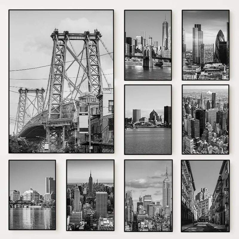 Black and White New York City Photo Poster New York Map Travel Canvas Painting Wall Art Photography for Living Room Home Decor