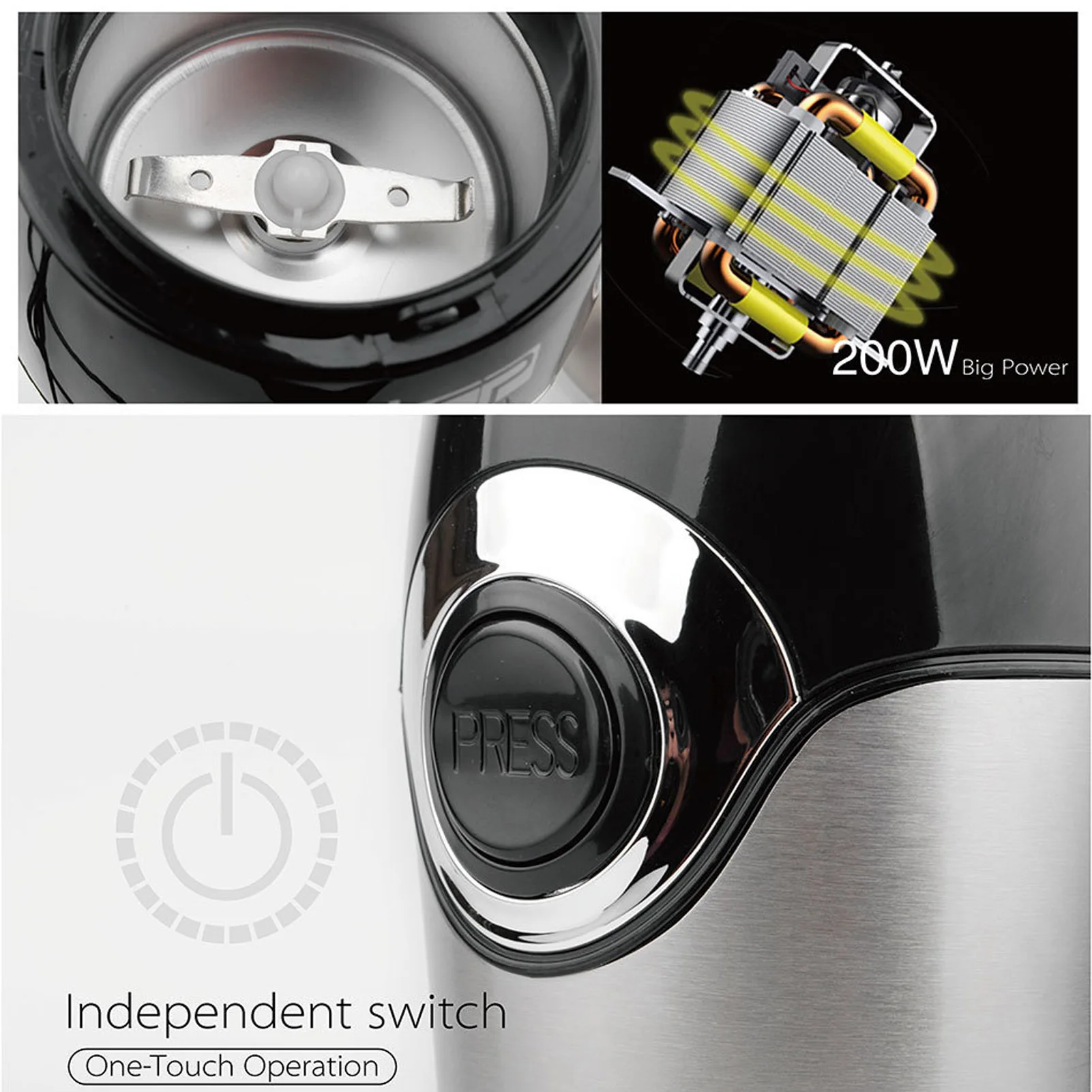 200W Home Electric Coffee Grinder, EU 220V Coffee Beans Grinder - Stainless Steel Blade, Easy to Clean, for Herbs and Spices 3