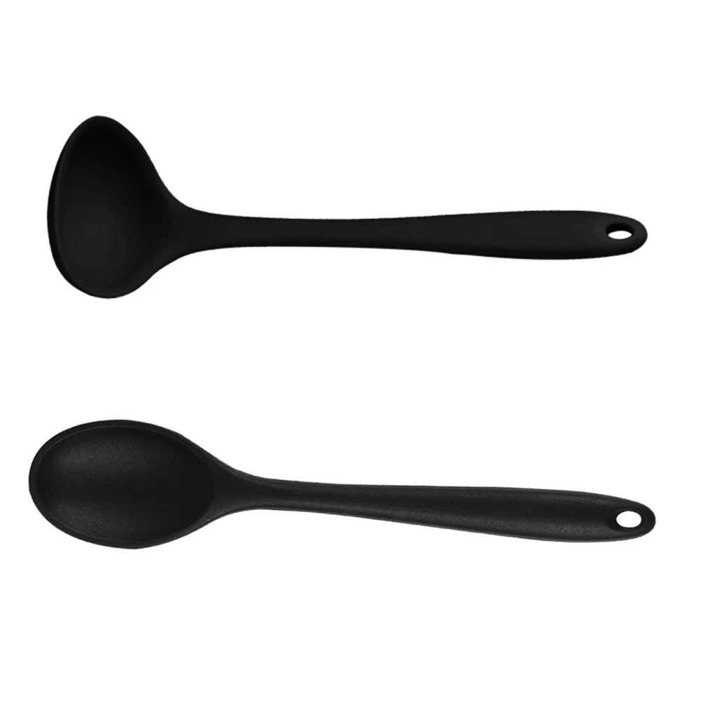 2 Pcs Kitchen Utensils Silicone Spoon Soup Ladle Meal Domestic Simple 21X63CM Home Rice Spoons Black Non-stick Tableware