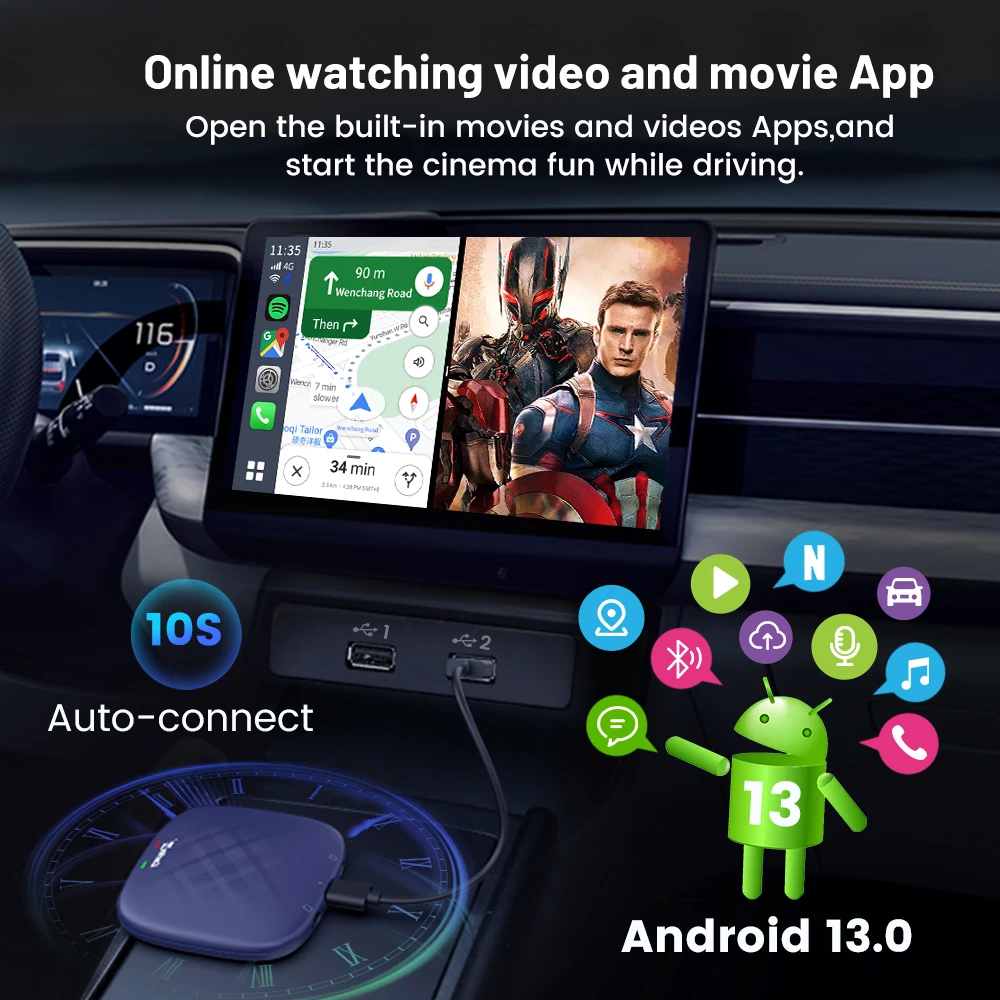 Carlinkit CarPlay Ai TV Box Plus Android13 8 + 128GB QCM 8 