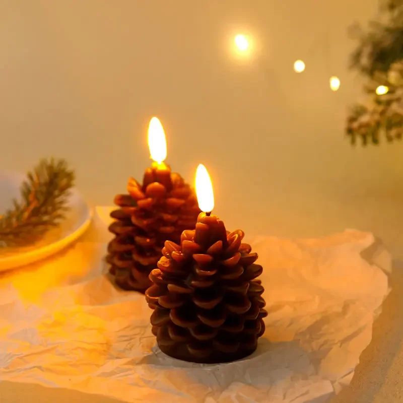 Pine Cone Led Candles Emitting Color:beige 1