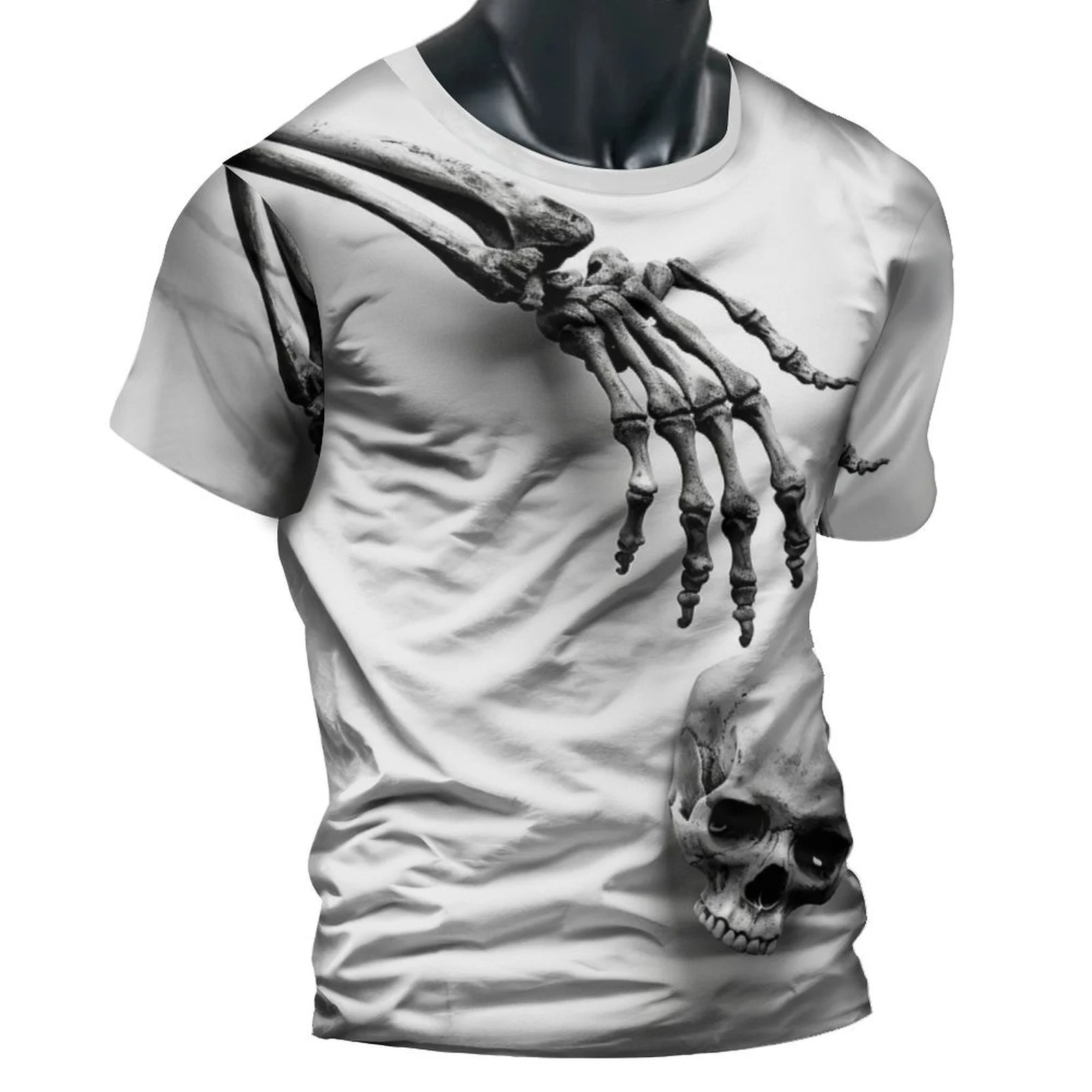 

024 New Men's 3D Graffiti Skull Pattern Cool T-shirt, Casual Cool Micro Stretch Breathable T-shirt, Outdoor Summer Men's Wear