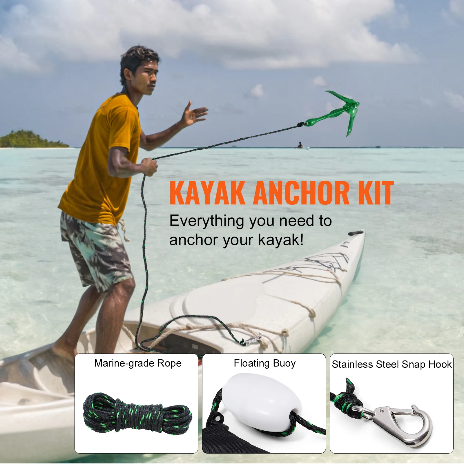 SucceBuy Kayak Anchor Kit 3.5 lb Paddle Board Anchor Kit with 26.2 ft Rope and Buoy Folding Small Boat Anchor with Storage Bag