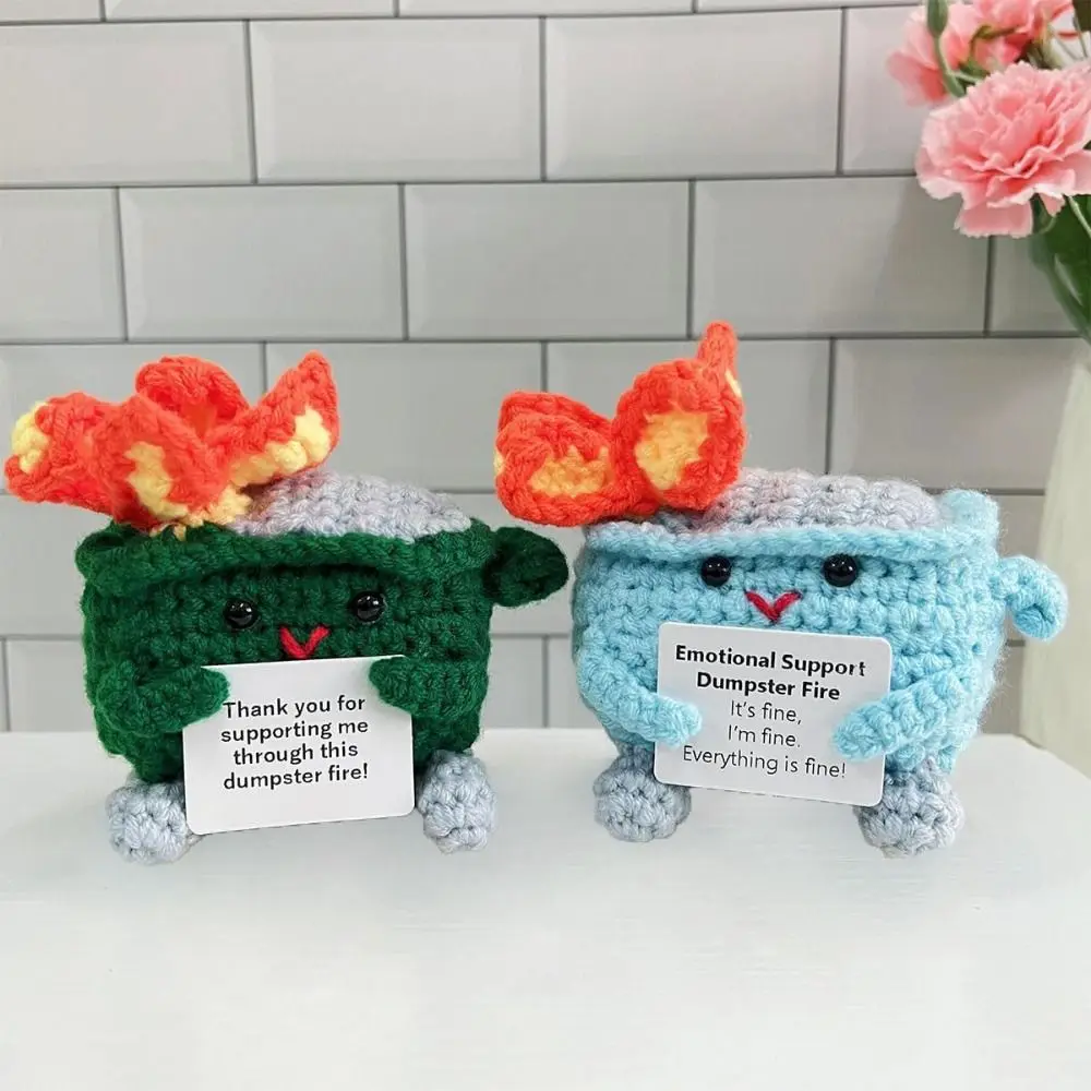 With Positive Card Emotional Support Dumpster Fire Handmade Crochet Knitted Crochet Dumpster Fire Weighted Base