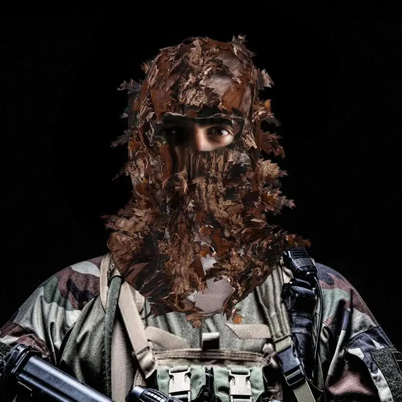 3D Maple Leaf Style Camouflage Face Mask Hunting Hood Caps Head Ghillie Suits Accessories Outdoor Sports Unisex For Fishing