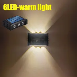 Solar Waterproof Up and Down Luminous Outdoor Wall Light for Garden and Yard Decor (6LED warm light)
