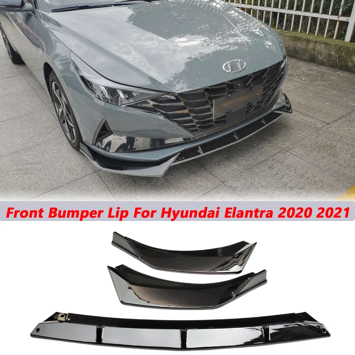 

3PCS/SET Front Bumper Lip Lower Spoiler Side Splitter Body Kit Guards For Hyundai Elantra 2020 2021 2022 Car Accessories