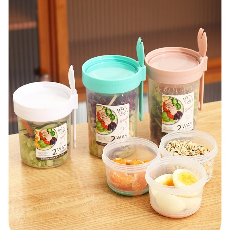 1L Portable Salad Cup with Fork Breakfast Salad Bowl School Lunch Box Food Container  Salad Shaker Yogurt Oatmeal Cereal Milk Cup