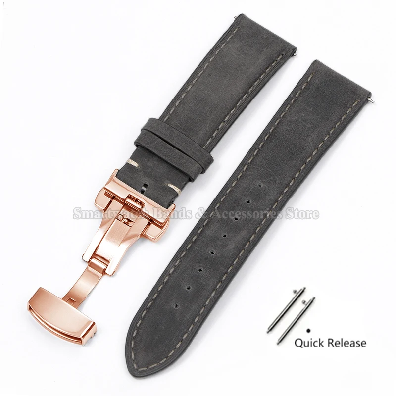 Premium Leather Cowhide Watch Strap with Quick Release and Butterfly Buckle