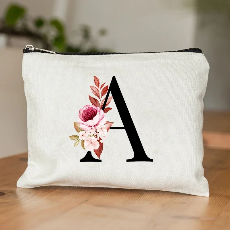 A-Z Alphabet Cosmetic Storage Bag Initial Graduation Gifts for Teacher Flowers Print Toiletry Bag for Bridesmaids Wedding Gifts 3