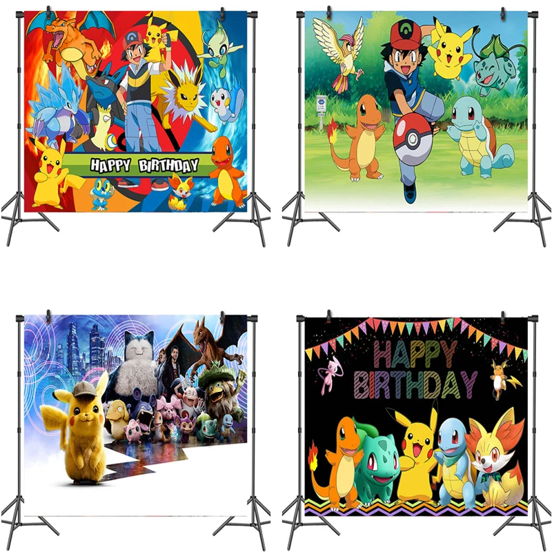 Pokemon Pikachu Backdrop Child Baby Birthday Party Decoration Spiderman Photography Backdrops Cloth Wall Curtain Decor 125*80 | Игрушки и
