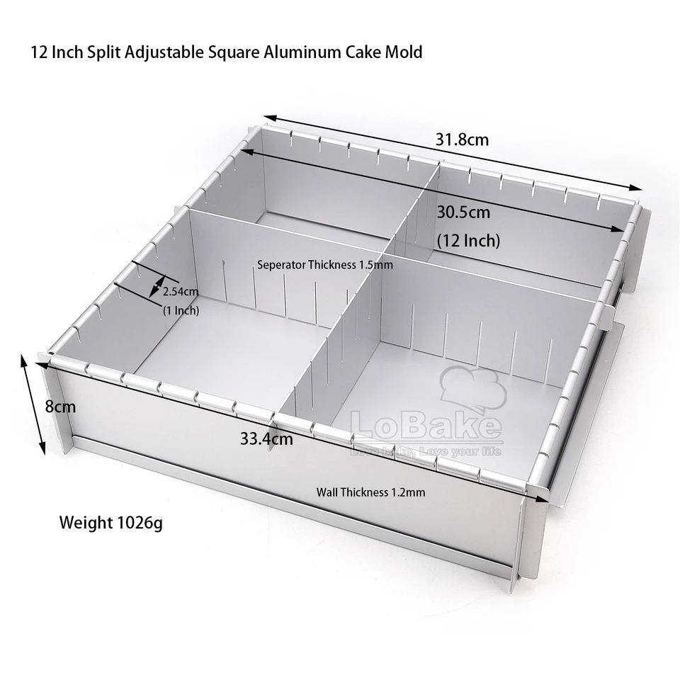 Aluminum Adjustable Square Cake Tin 10 12 Inches Square Split