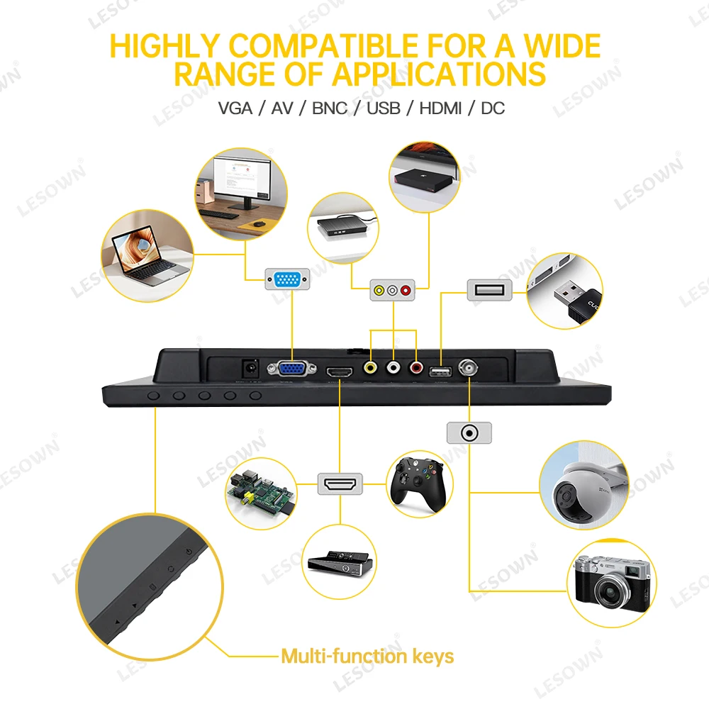 LESOWN 4:3 LCD 모니터, 1024x768 HD IPS 터치 VGA HDMI AV BNC USB 인터페이스 소형 디스플레이, 주차 PC 가정 보안용, 12 인치