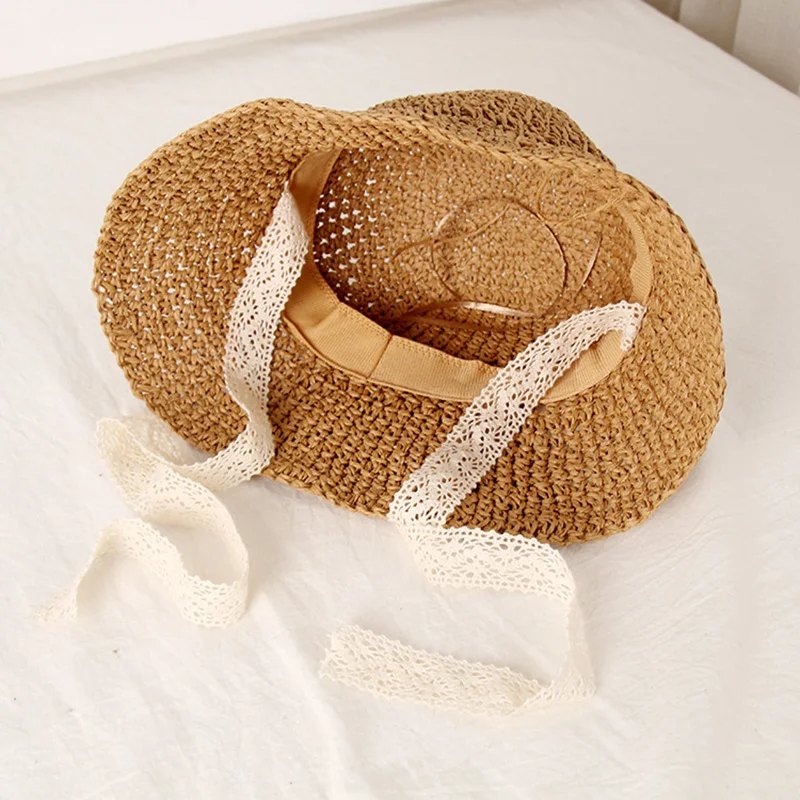 Summer Baby Lacing Straw Hat Kids Casual Solid Color Wide Brim Beach UV Protection Cap Girl Boy Outdoor Sun Panama Caps Fit 1-4Y baby stroller toys